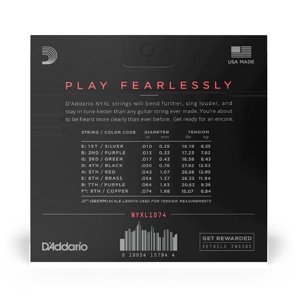 D'Addario NYXL1074 El. Gitar 8-strengssett (10-74)